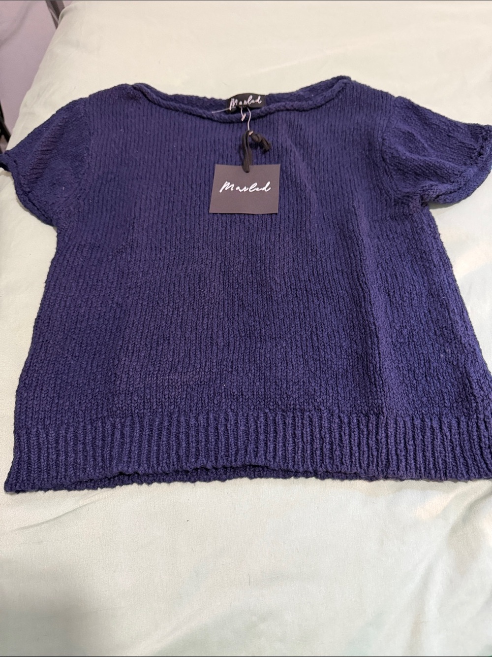 Marled Short Sleeve Crewneck Sweater in Deep Purple